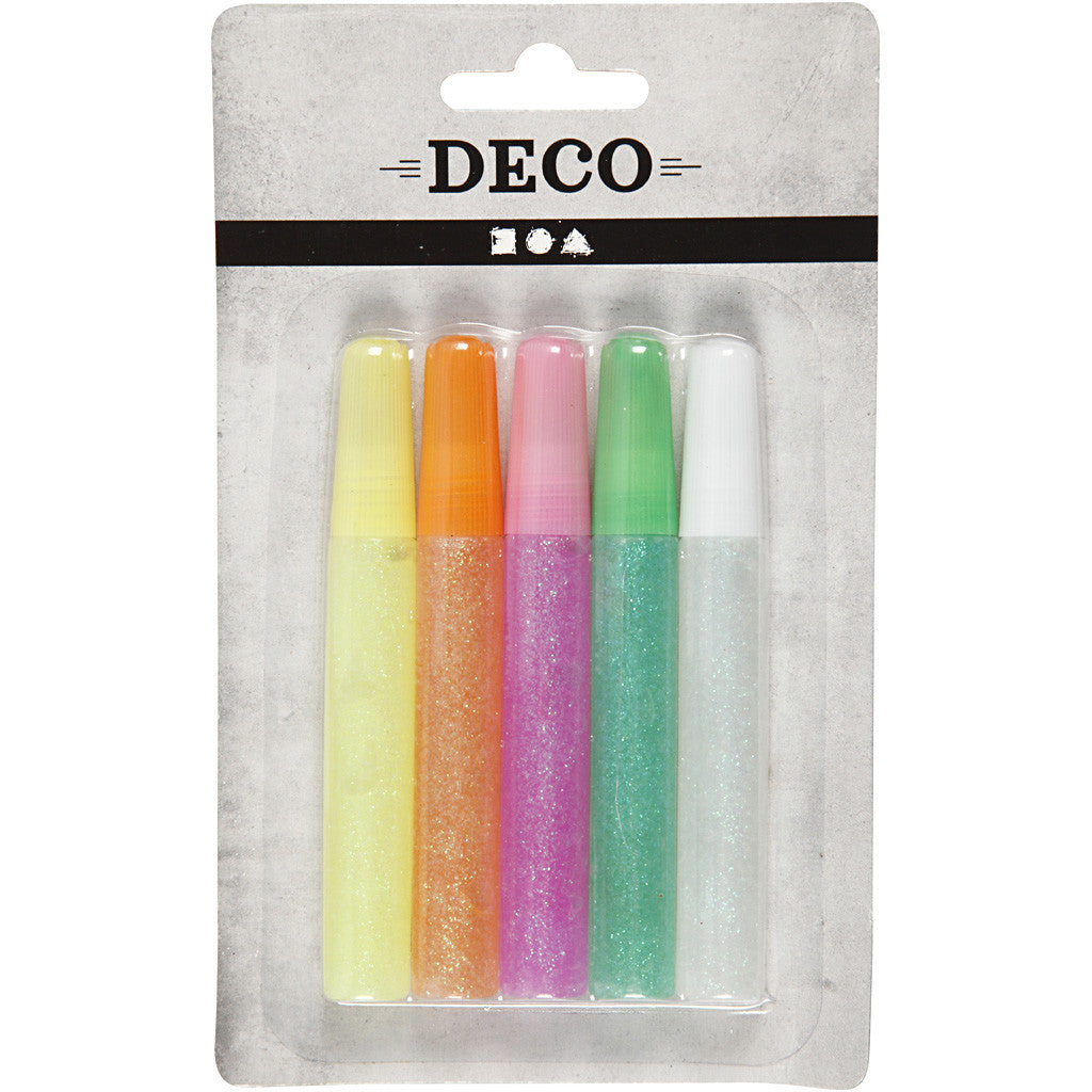 Glitter Glue, pastel colours, 5x10 ml/ 1 pack [HOB-31809]