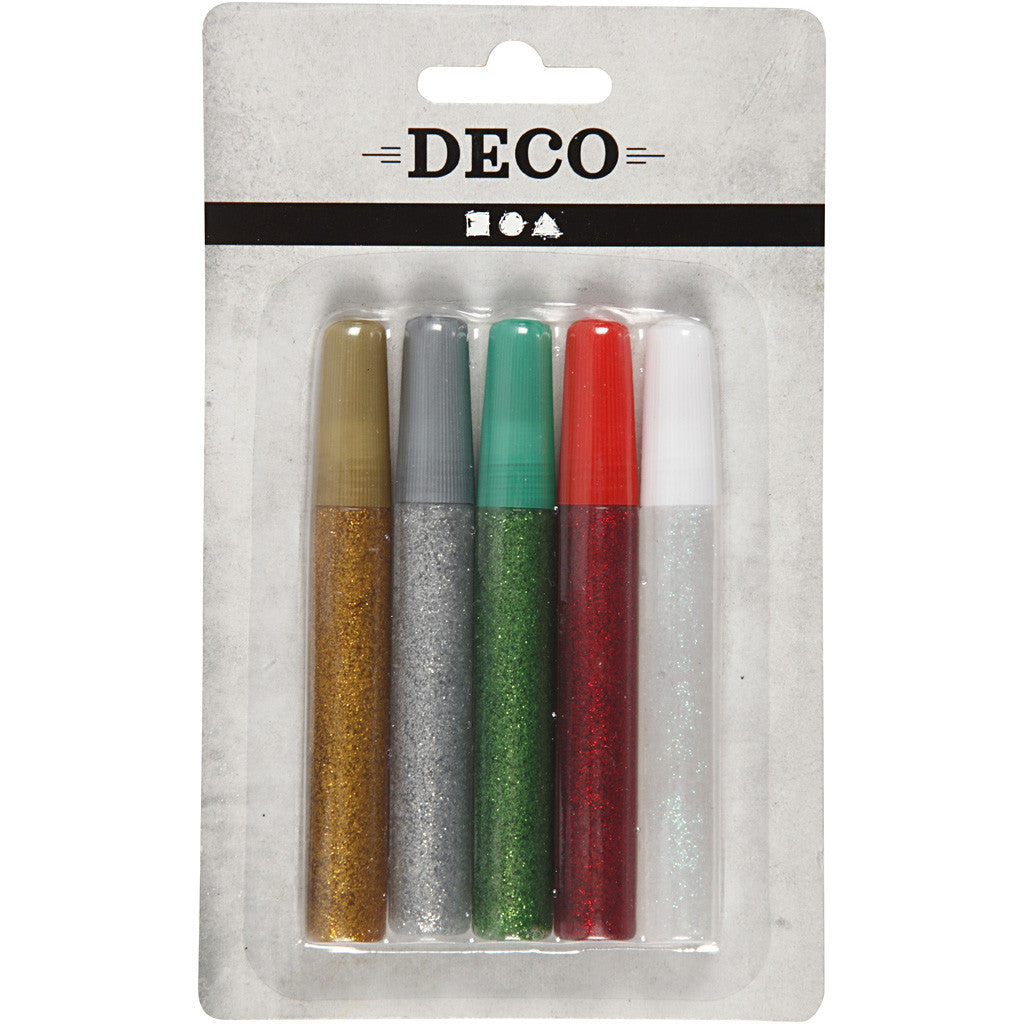 Glitter Glue, assorted colours, 5x10 ml/ 1 pack [HOB-31810]