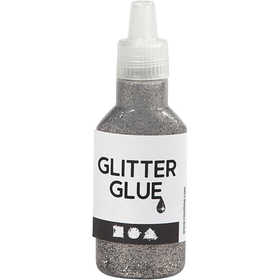 Glitter Glue, silver, 25 ml/ 1 bottle [HOB-318310]