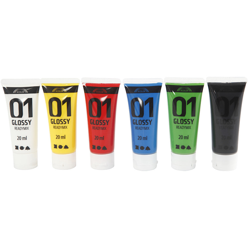 Acrylic Paint Glossy, standard colours, 6x20 ml/ 1 pack [HOB-32003]