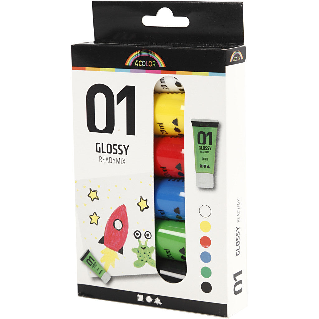 Acrylic Paint Glossy, standard colours, 6x20 ml/ 1 pack [HOB-32003]