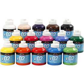Acrylic Paint Matte, assorted colours, 15x500 ml/ 1 pack [HOB-32100]