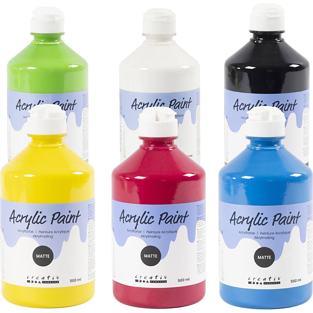 Acrylic Paint Matte, primary colours, 6x500 ml