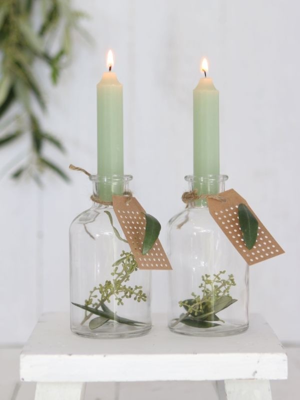Candle tapered Dusty green 11cm tall (set of 7 pcs) [IFS-32165]