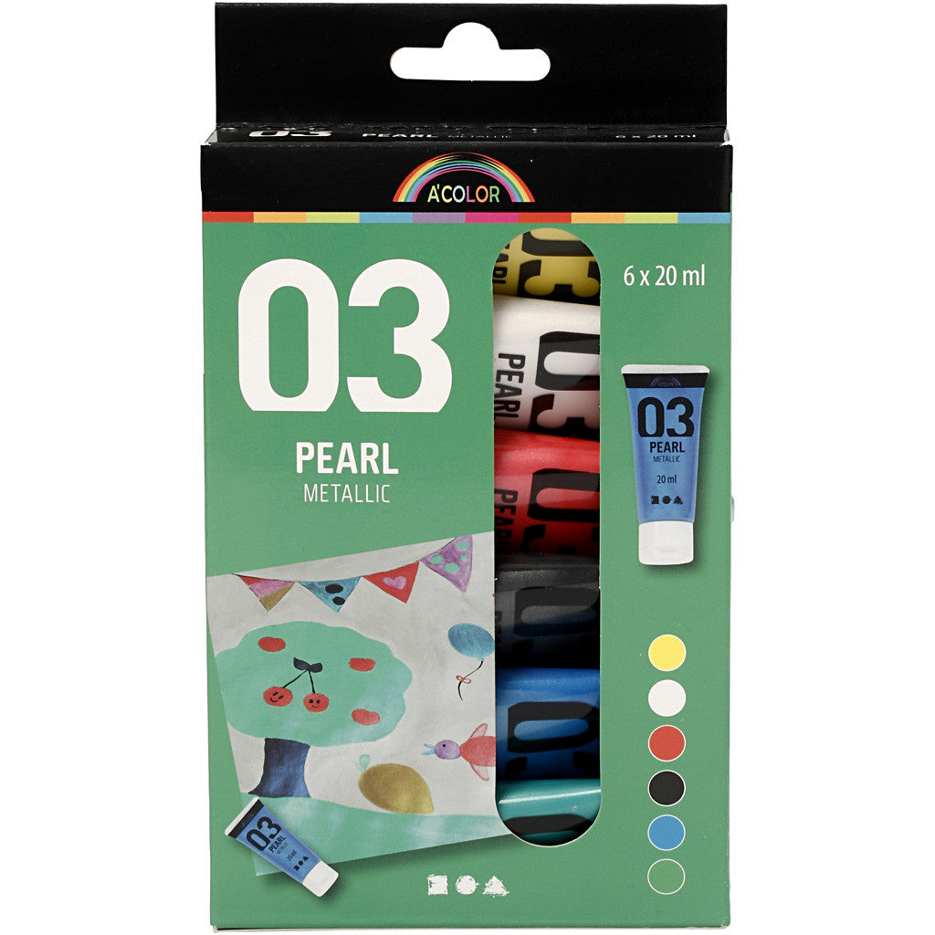 Acrylic Paint Metallic, metallic, standard colours, 6x20 ml/ 1 pack [HOB-32203]