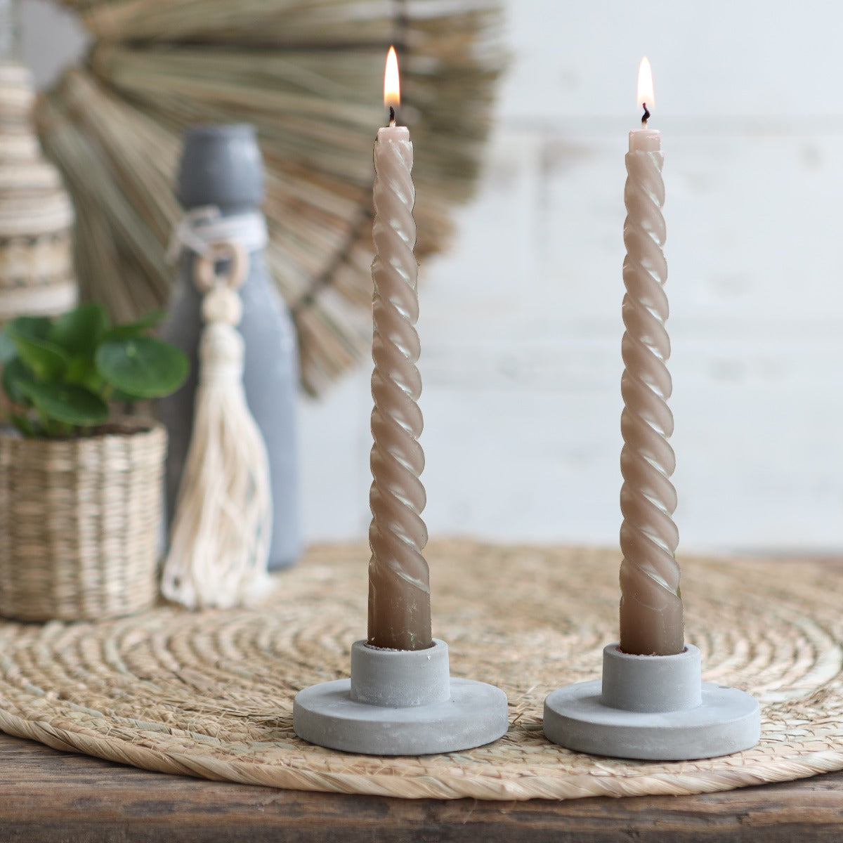 Candles twisted taupe 19cm high (4 pcs.) [IFS-32232]