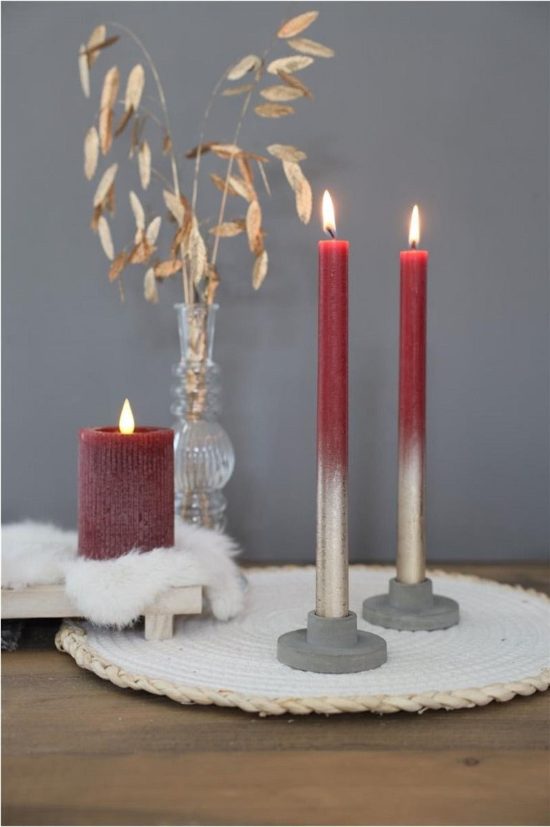 Dinner Candles bordeaux with Gold Spray Ø2.1/h. 25cm (1 set) [IFS-32311]