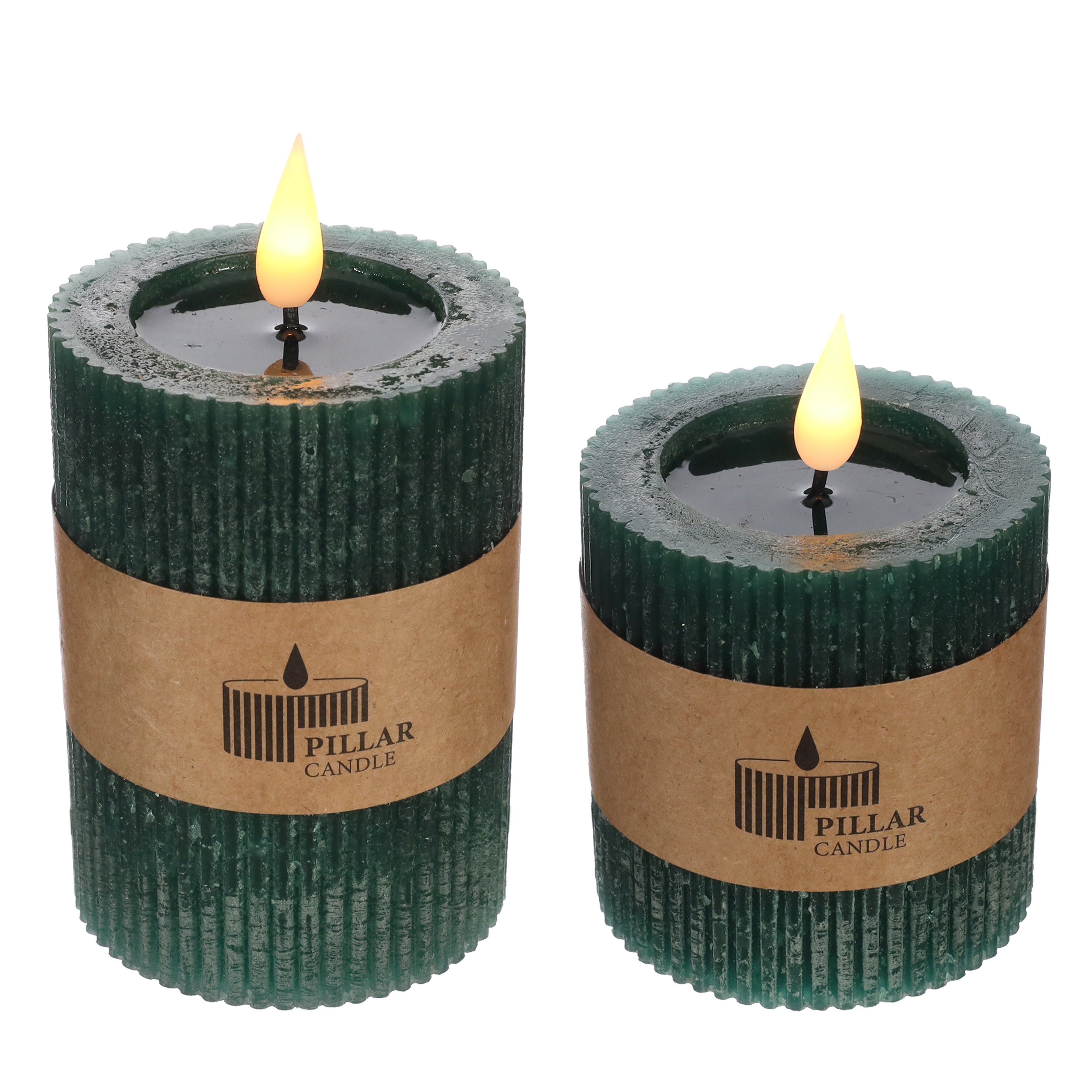 LED Rustic Pillar Candle Ø7 h. 7,5cm Moss green (1 pc) [IFS-32600]