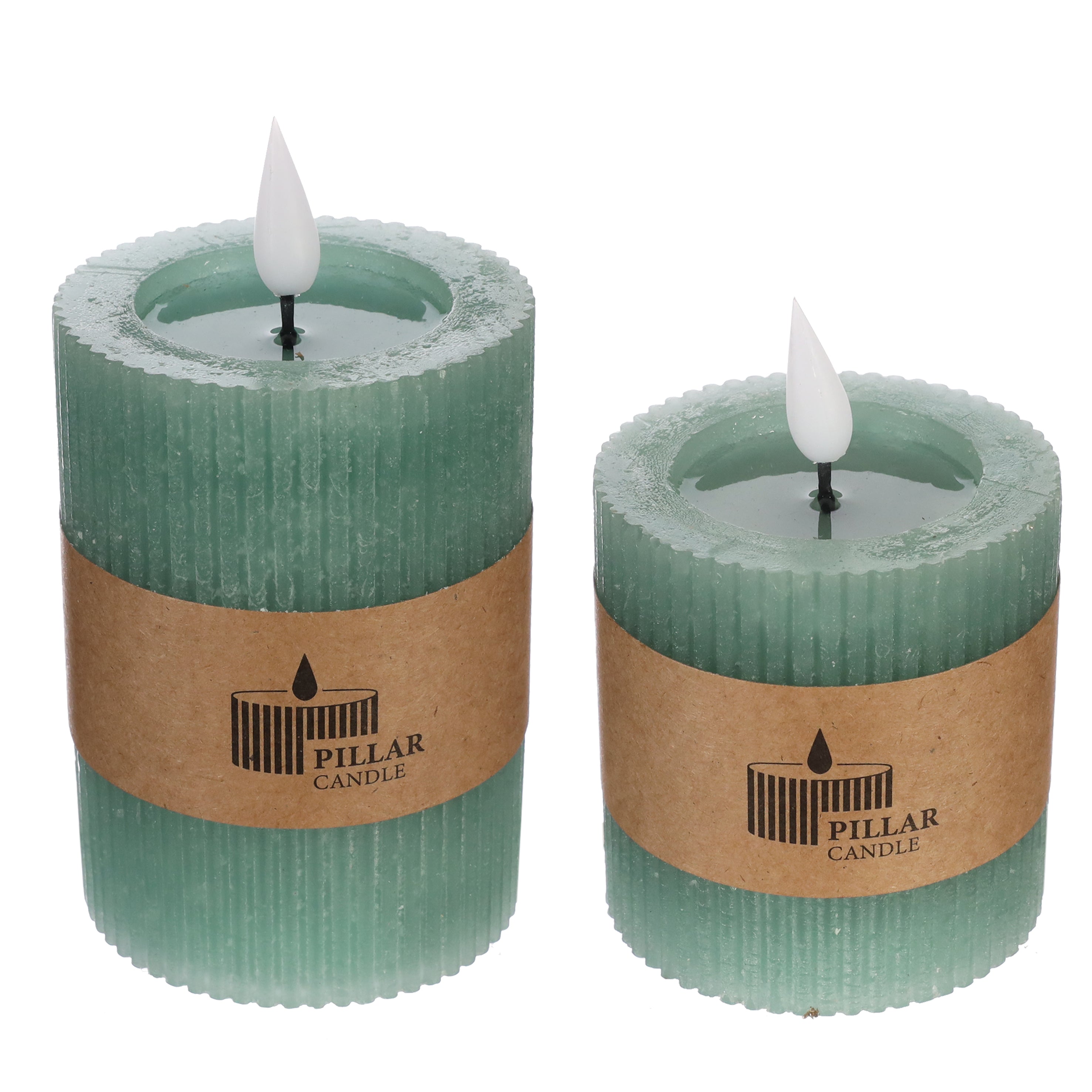 LED Rustic Pillar Candle Ø7 h. 10 cm Eucalyptus green (1 pc) [IFS-32625]