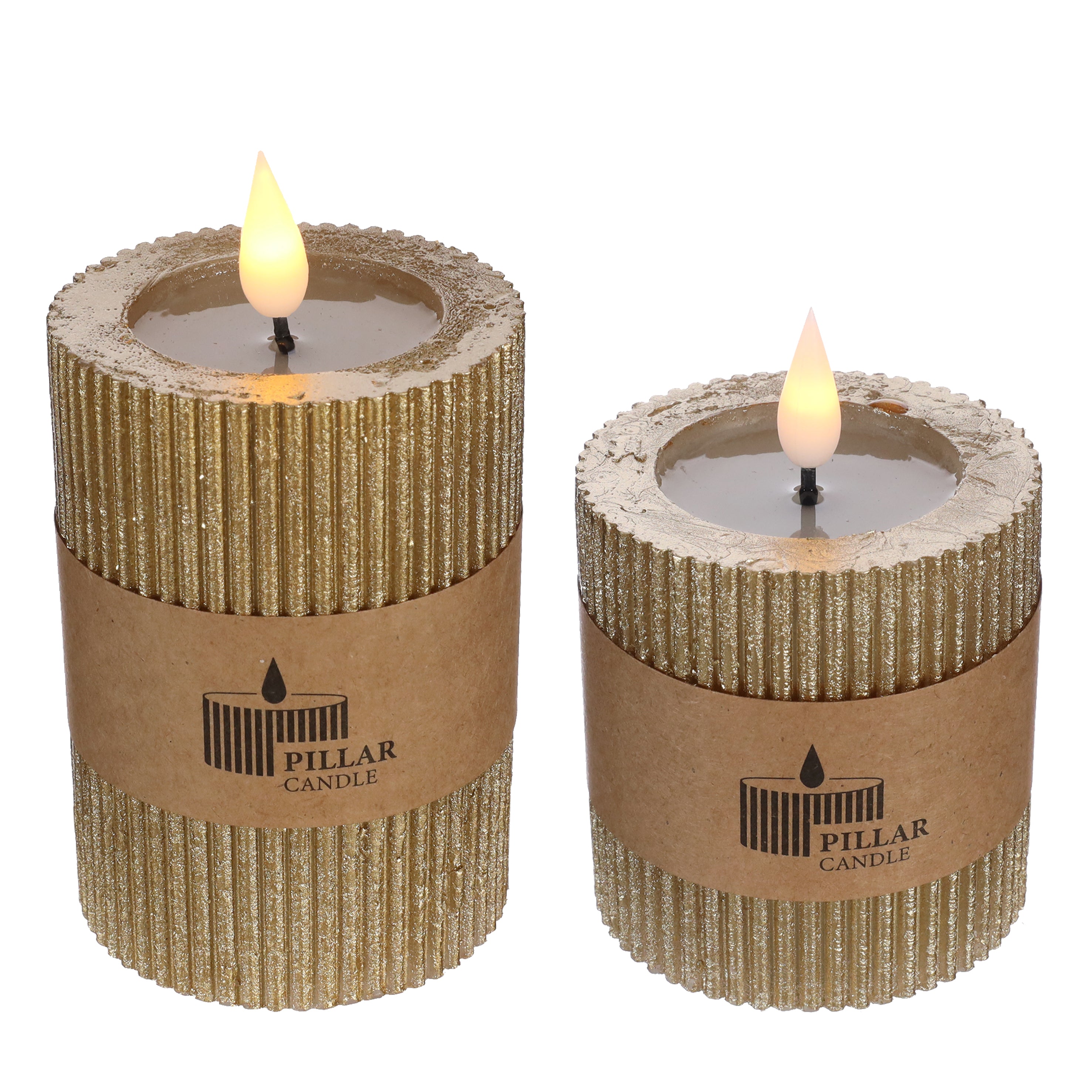 LED Rustic Pillar Candle Ø7 h. 10 cm Gold (1 pc) [IFS-32632]