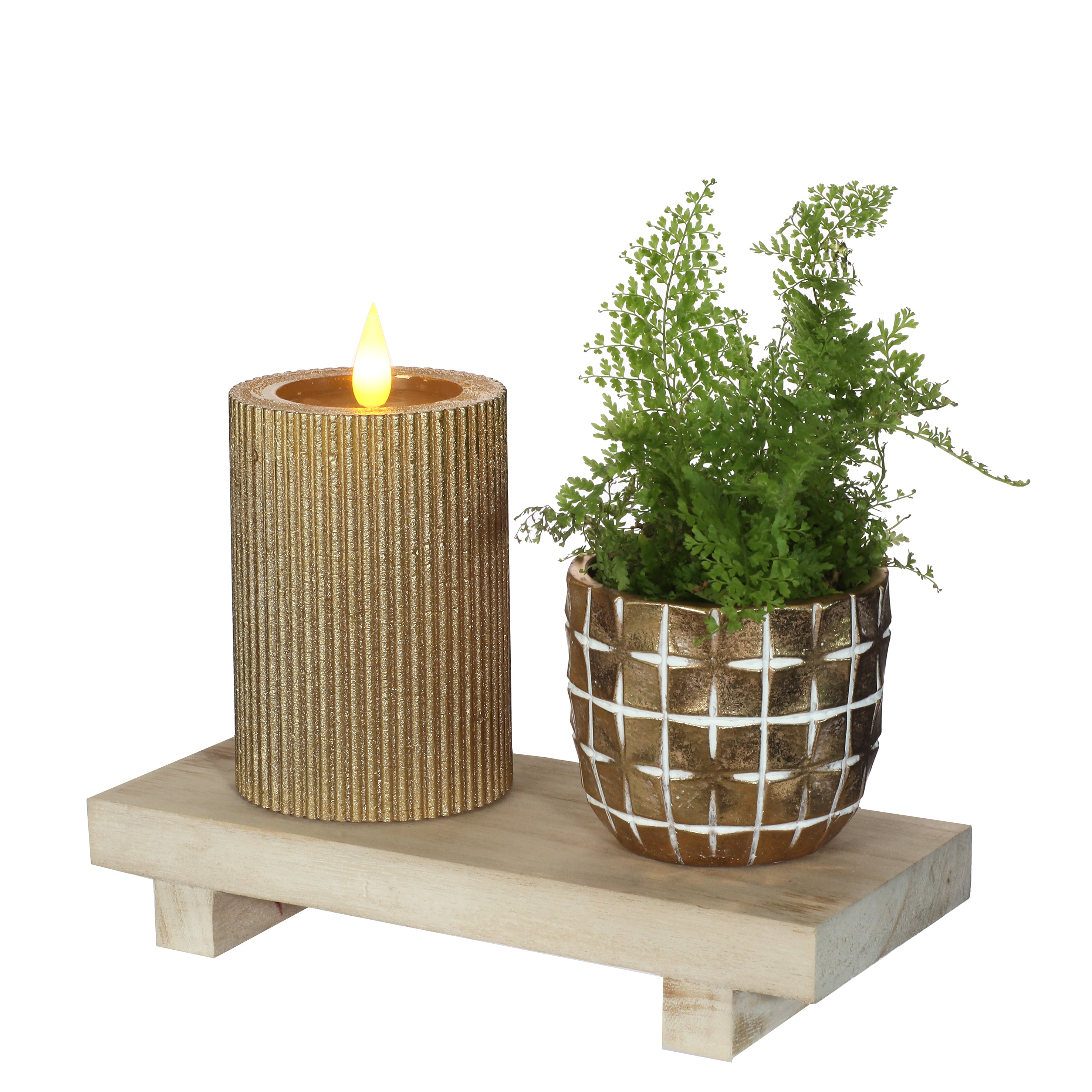 LED Rustic Pillar Candle Ø7 h. 7,5cm Gold (1 pc) [IFS-32612]