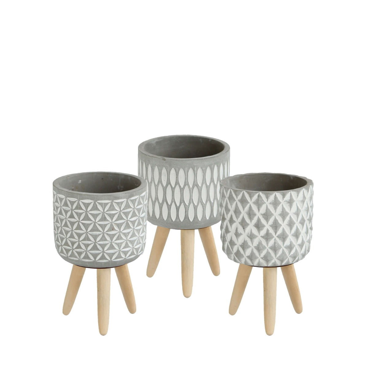 Plant pot Cement with wooden legs 18cm high (6 pcs.) [IFS-33014]