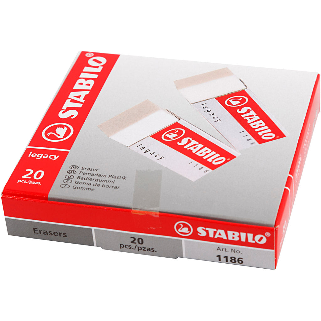 Stabilo Eraser, H: 1 cm, L: 6,3 cm, W: 2,3 cm, white, 20 pc/ 1 pack [HOB-331405]