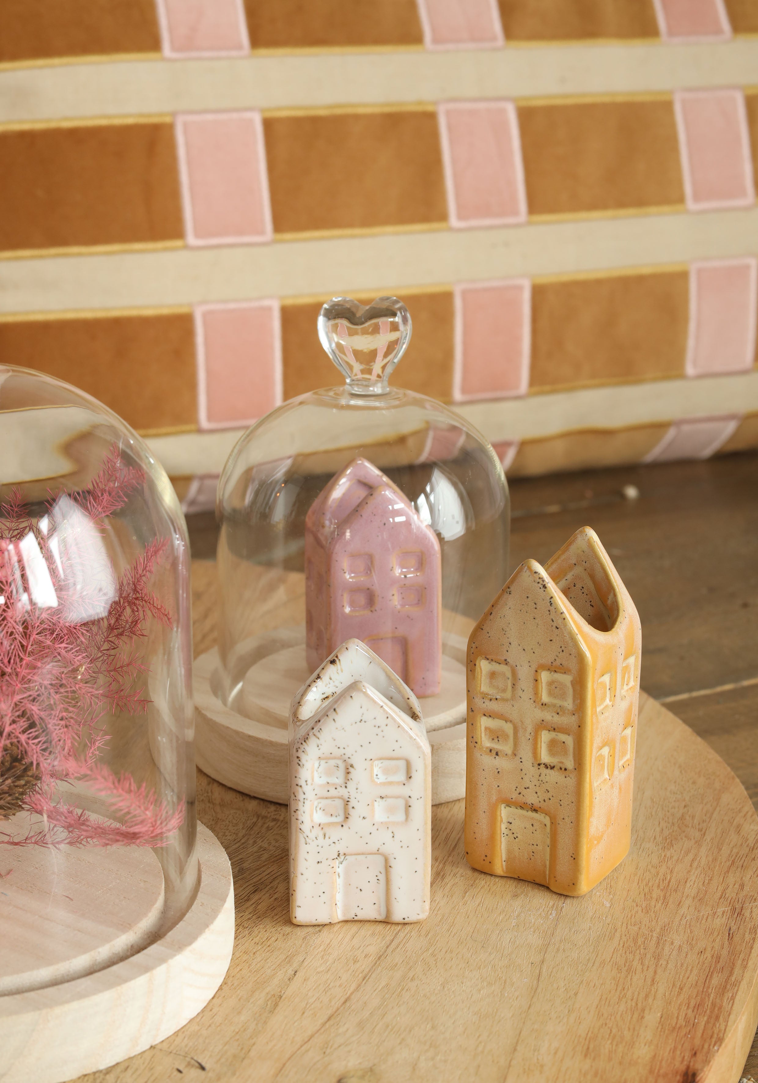 Glass dome with knob and wood base Ø10 h.12 cm (1 pc) [IFS-29311]