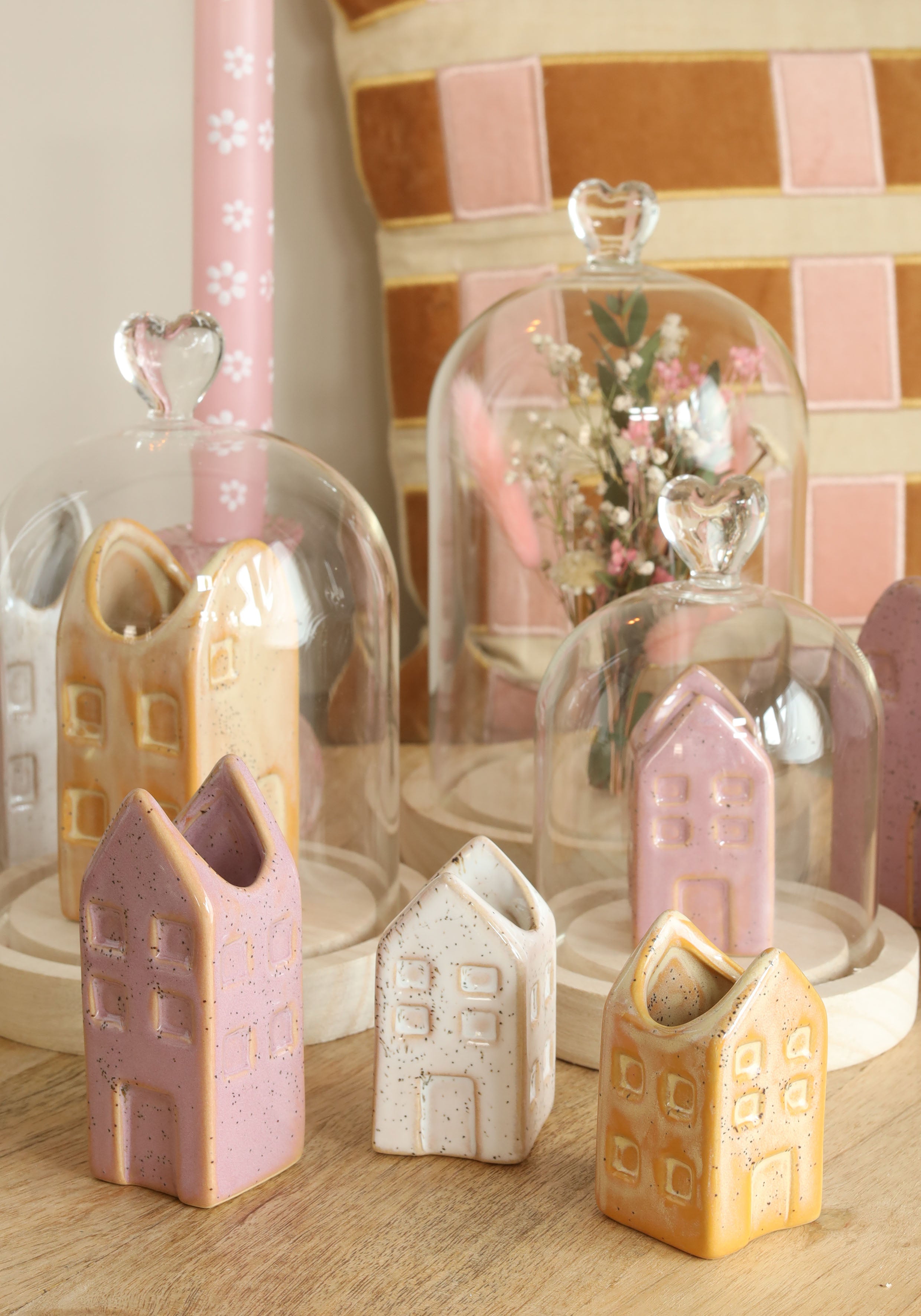 Glass dome with knob and wood base Ø12 h.15 cm (1 pc) [IFS-29312]