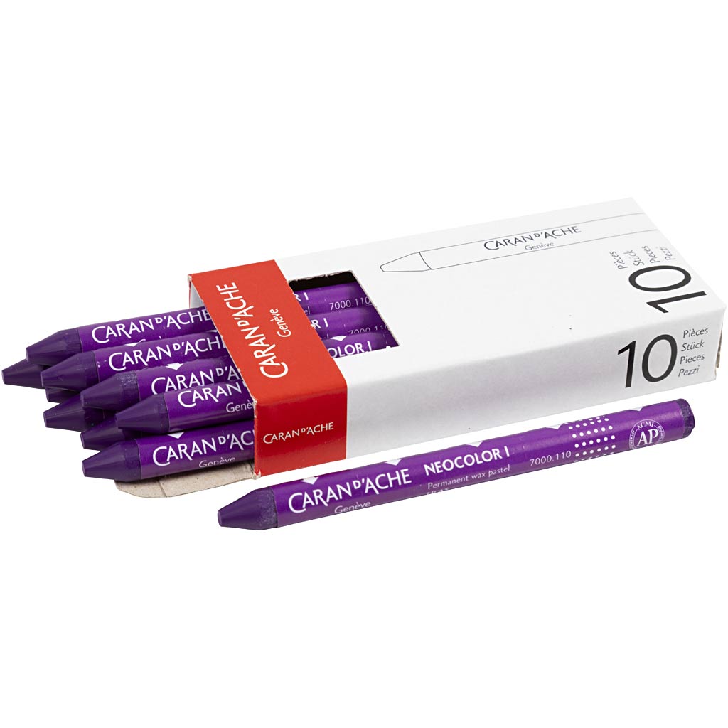 CARAN D’ACHE Neocolor I Crayons, L: 10 cm, thickness 8,5 mm, lilac (110), 10 pc