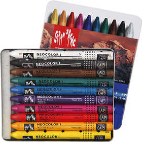 CARAN D’ACHE Neocolor I Crayons, L: 10 cm, thickness 8,5 mm, assorted colours, 10 pc/ 1 pack [HOB-34010]