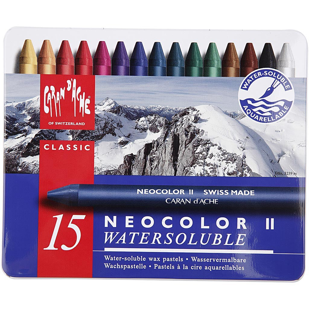 CARAN D’ACHE Neocolor II, L: 10 cm, thickness 8,5 mm, assorted colours, 15 pc/ 1 pack [HOB-34042]