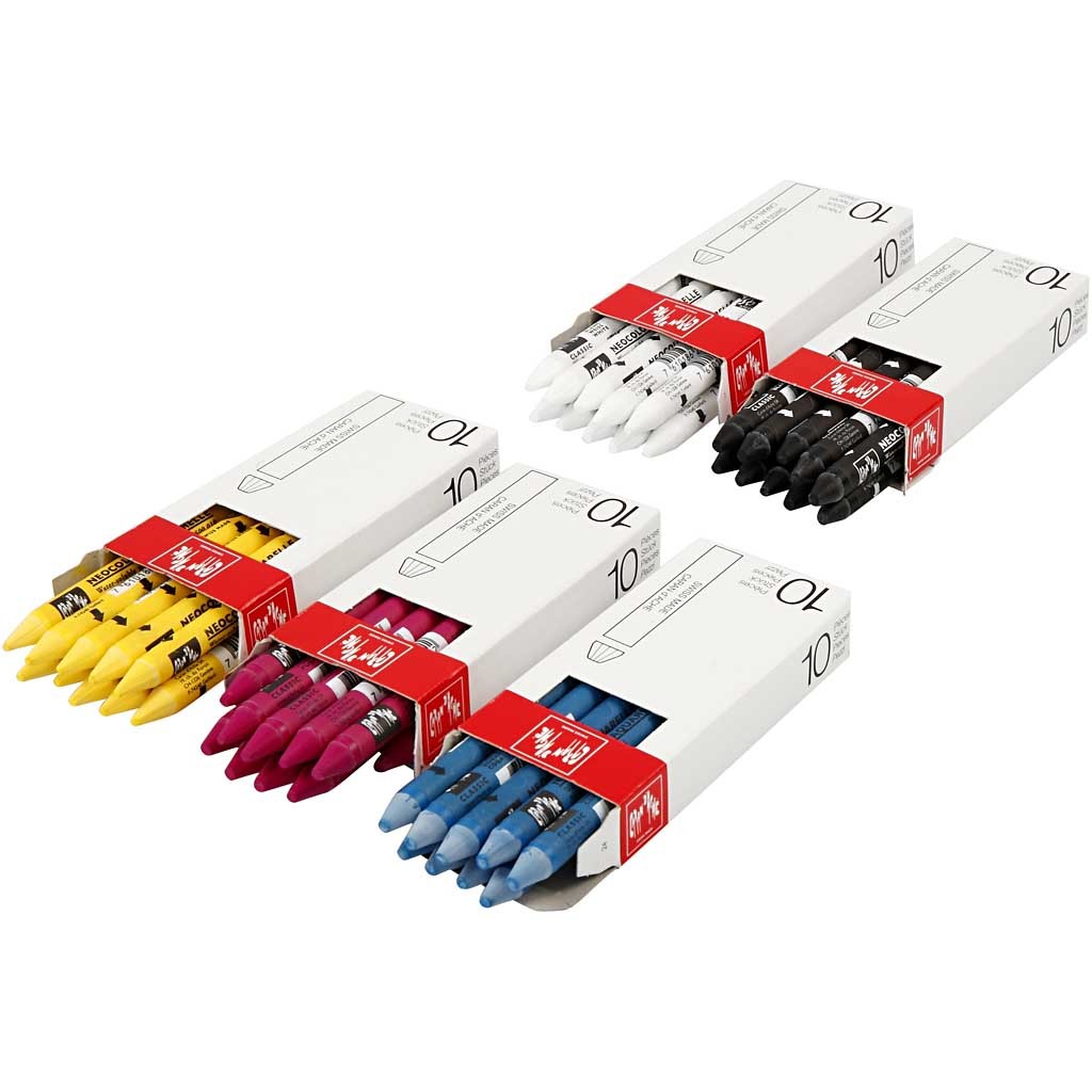 CARAN D’ACHE Neocolor II, L: 10 cm, thickness 8,5 mm, assorted colours, 5x10 pc/ 1 pack [HOB-34049]