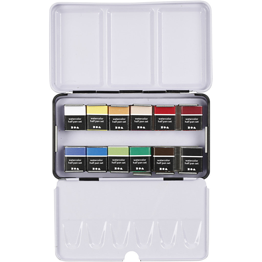 Art Watercolour, ½-pan, size 10x15x20 mm, standard colours, 12 colour/ 1 pack [HOB-34244]