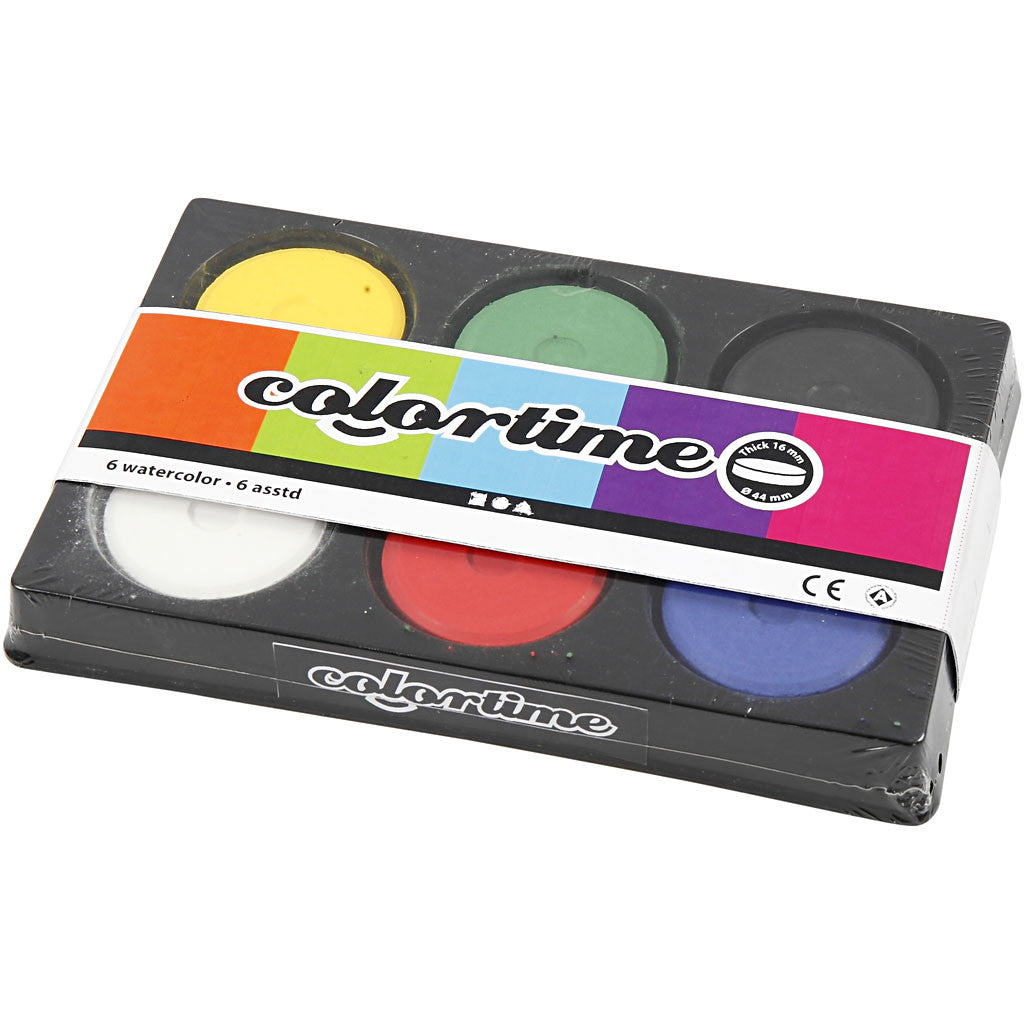 Watercolours, H: 16 mm, dia. 44 mm, primary colours, 1 pack [HOB-34480]