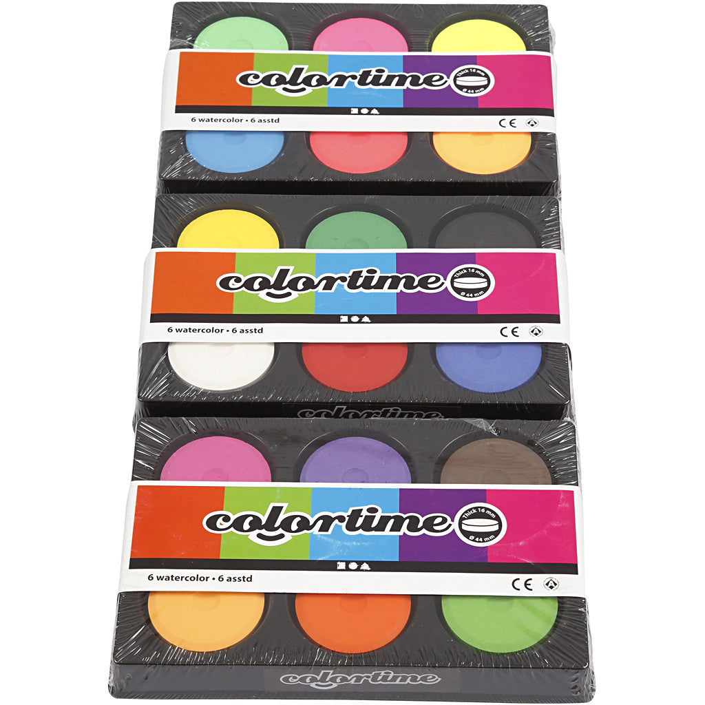 Watercolours, H: 16 mm, dia. 44 mm, neon colours, additional colours, 1 pack [HOB-34495]