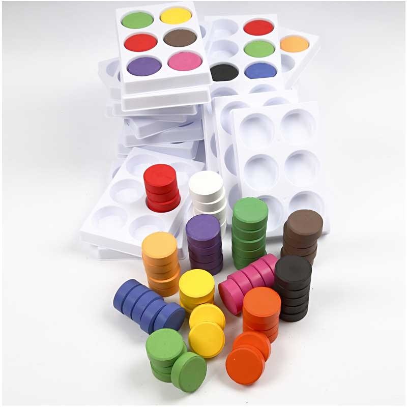 Watercolours, H: 16 mm, dia. 44 mm, assorted colours, 1 set [HOB-34499]
