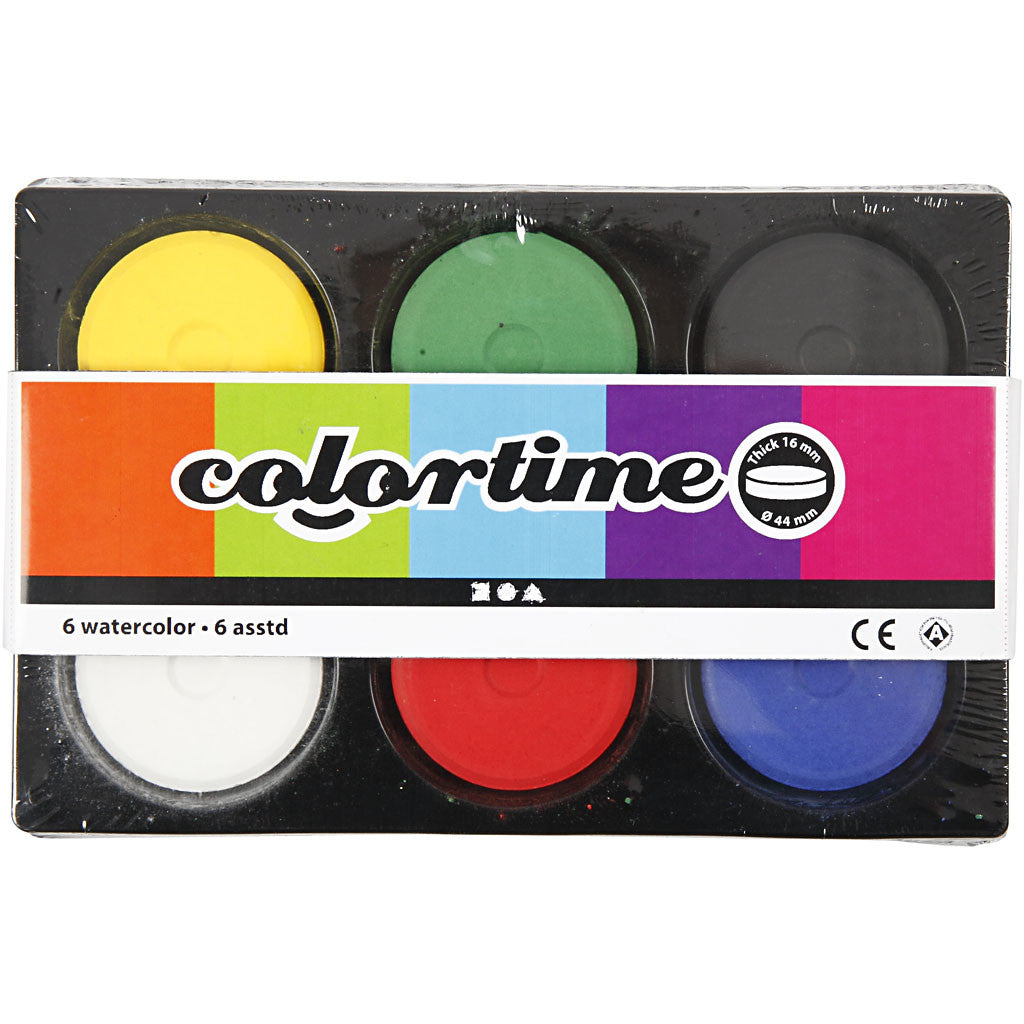Watercolours, H: 19 mm, dia. 57 mm, primary colours, 1 pack [HOB-34576]