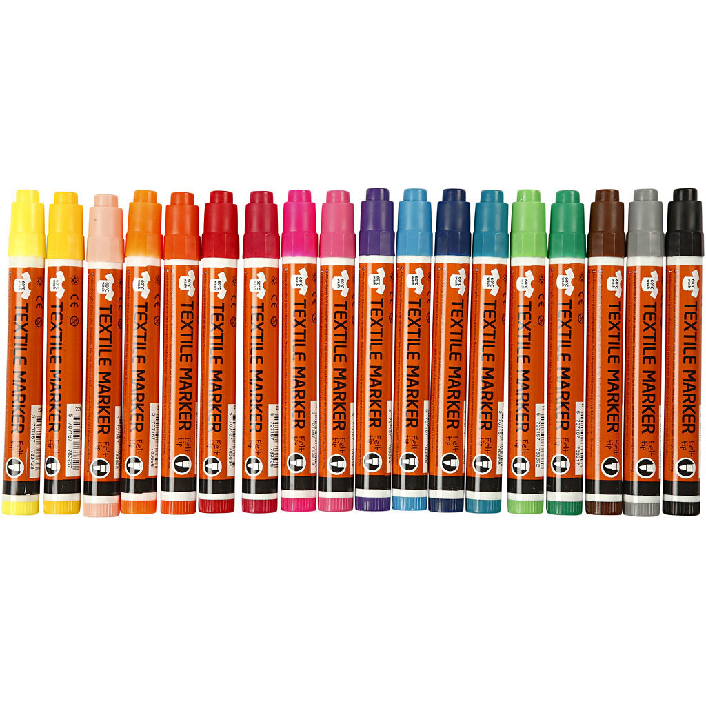Textile Markers, line 2-4 mm, assorted colours, 18 pc/ 1 pack [HOB-34837]