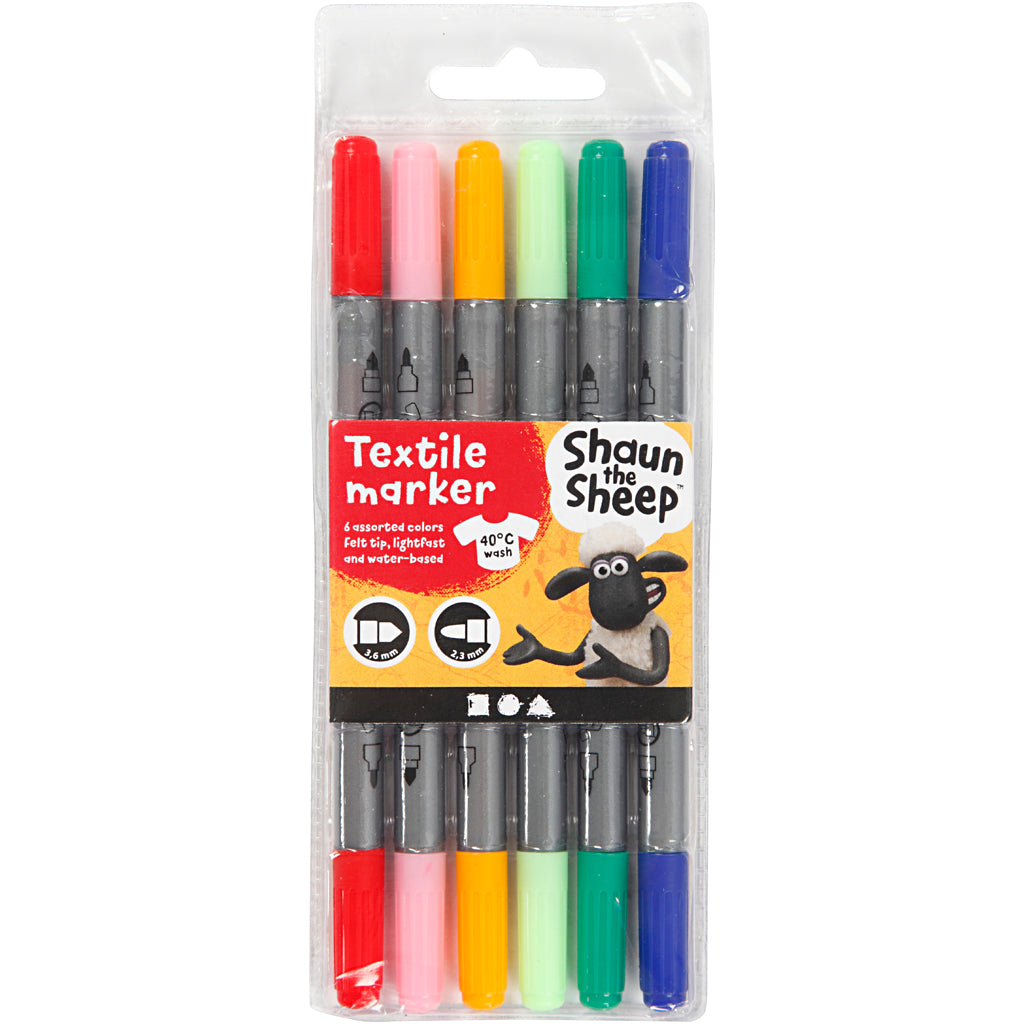Textile markers, line 2,3+3,6, assorted colours, 6 pc/ 1 pack [HOB-348394]