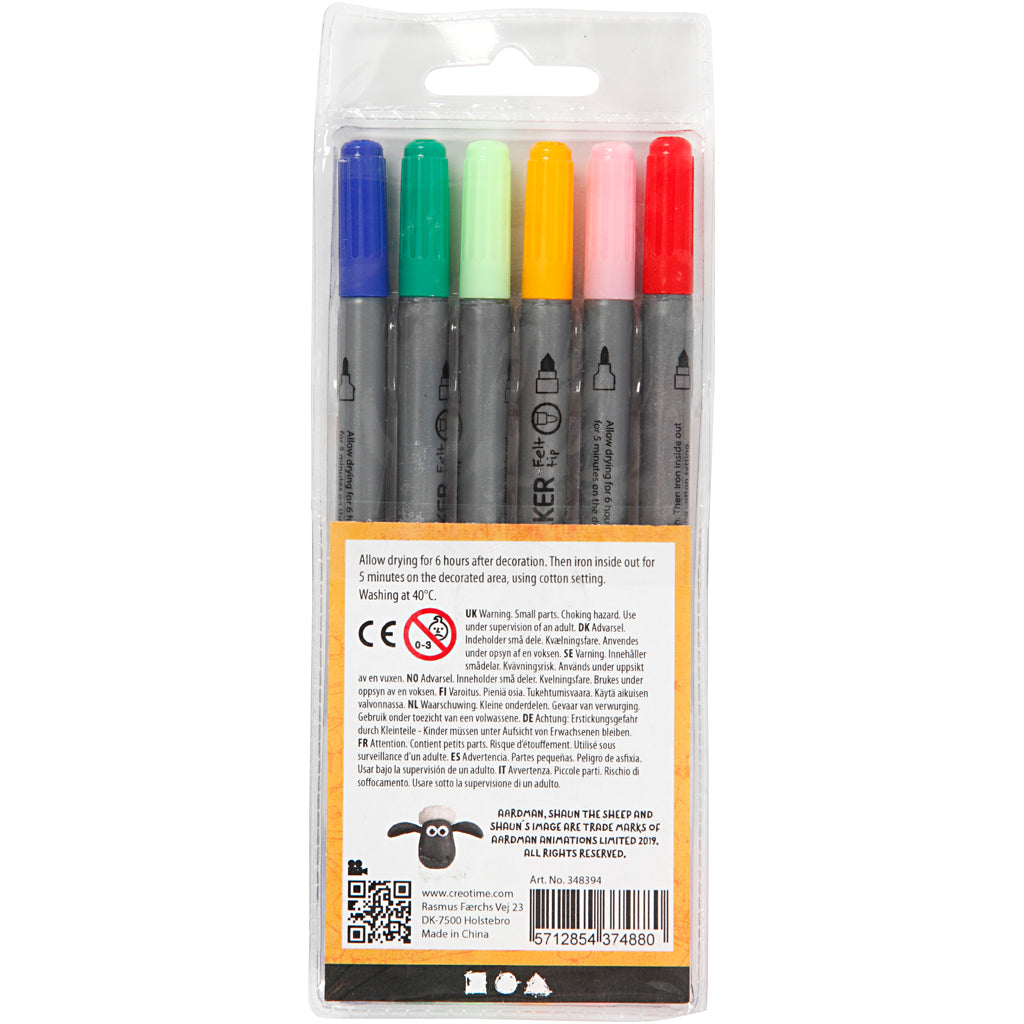 Textile markers, line 2,3+3,6, assorted colours, 6 pc/ 1 pack [HOB-348394]