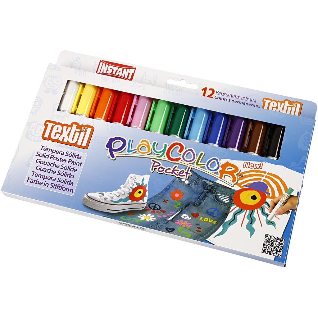 Playcolor Textile Marker, L: 14 cm, assorted colours, 5 g, 12 pc/ 1 pack [HOB-34860]