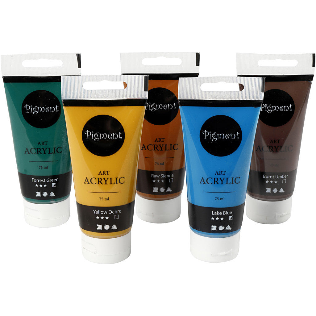 Art Acrylic, natural colours, semi-glossy, assorted colours, 5x75 ml/ 1 pack [HOB-35136]