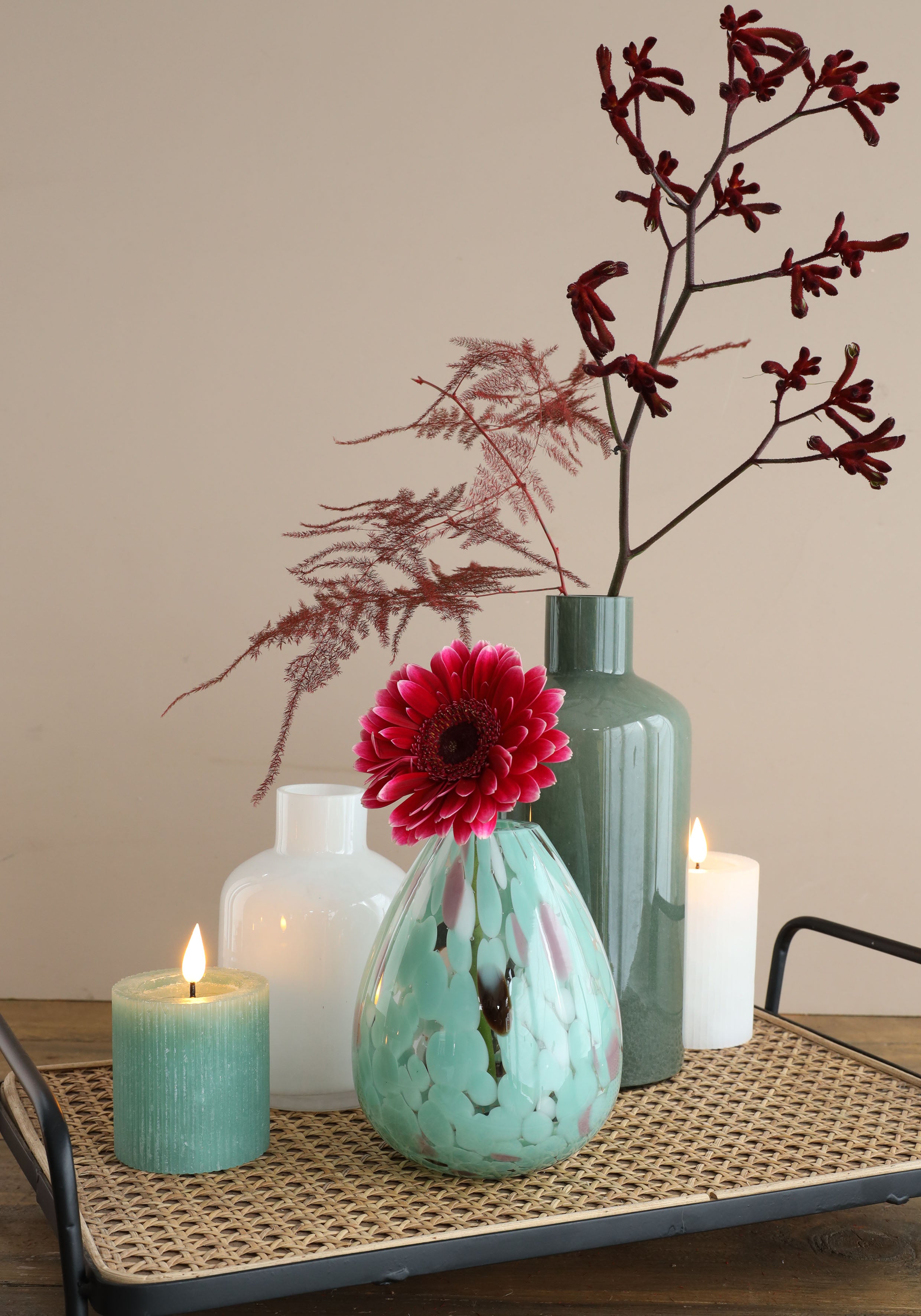 LED Rustic Pillar Candle Ø7 h. 7,5cm Eucalyptus green (1 pc) [IFS-32605]