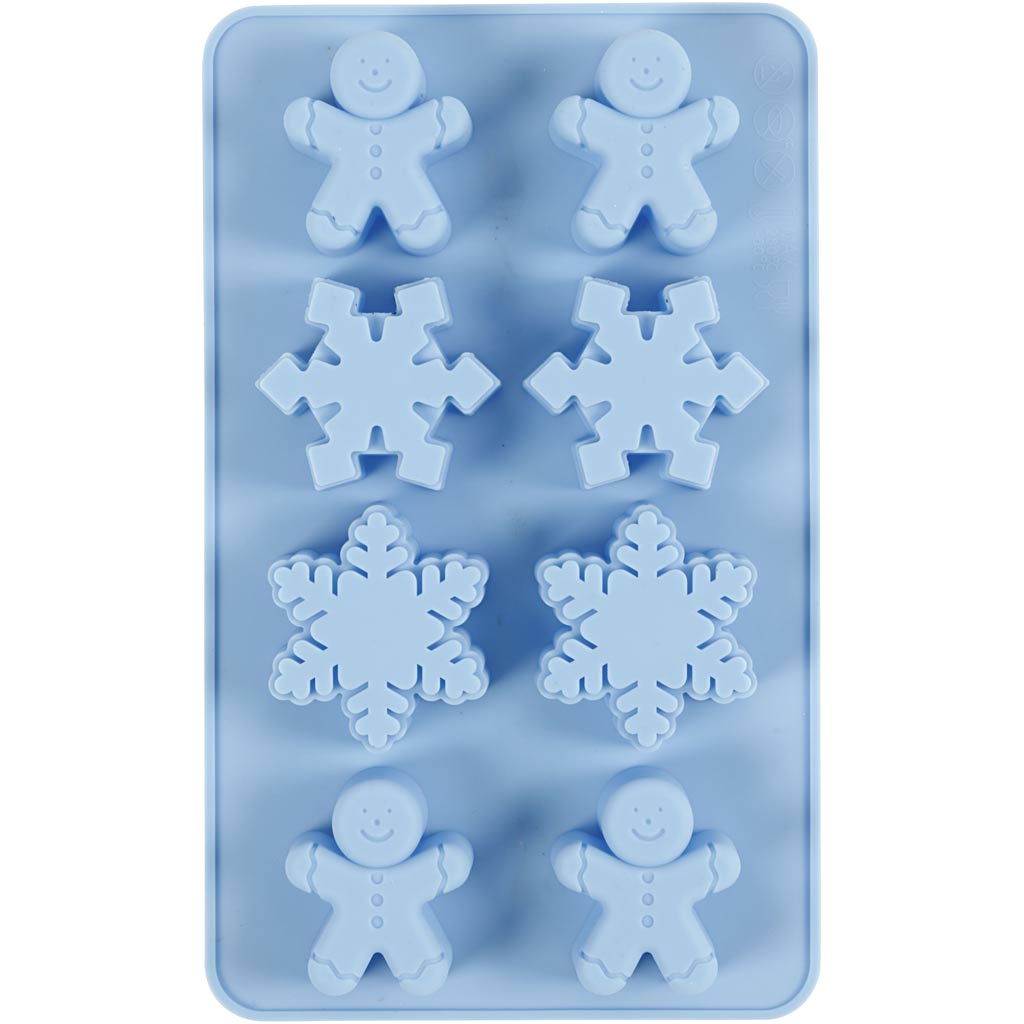 Silicone Mould, ice crystals and cookie men, H: 2,5 cm, L: 3 cm, W: 4,5 cm, 12,5 ml