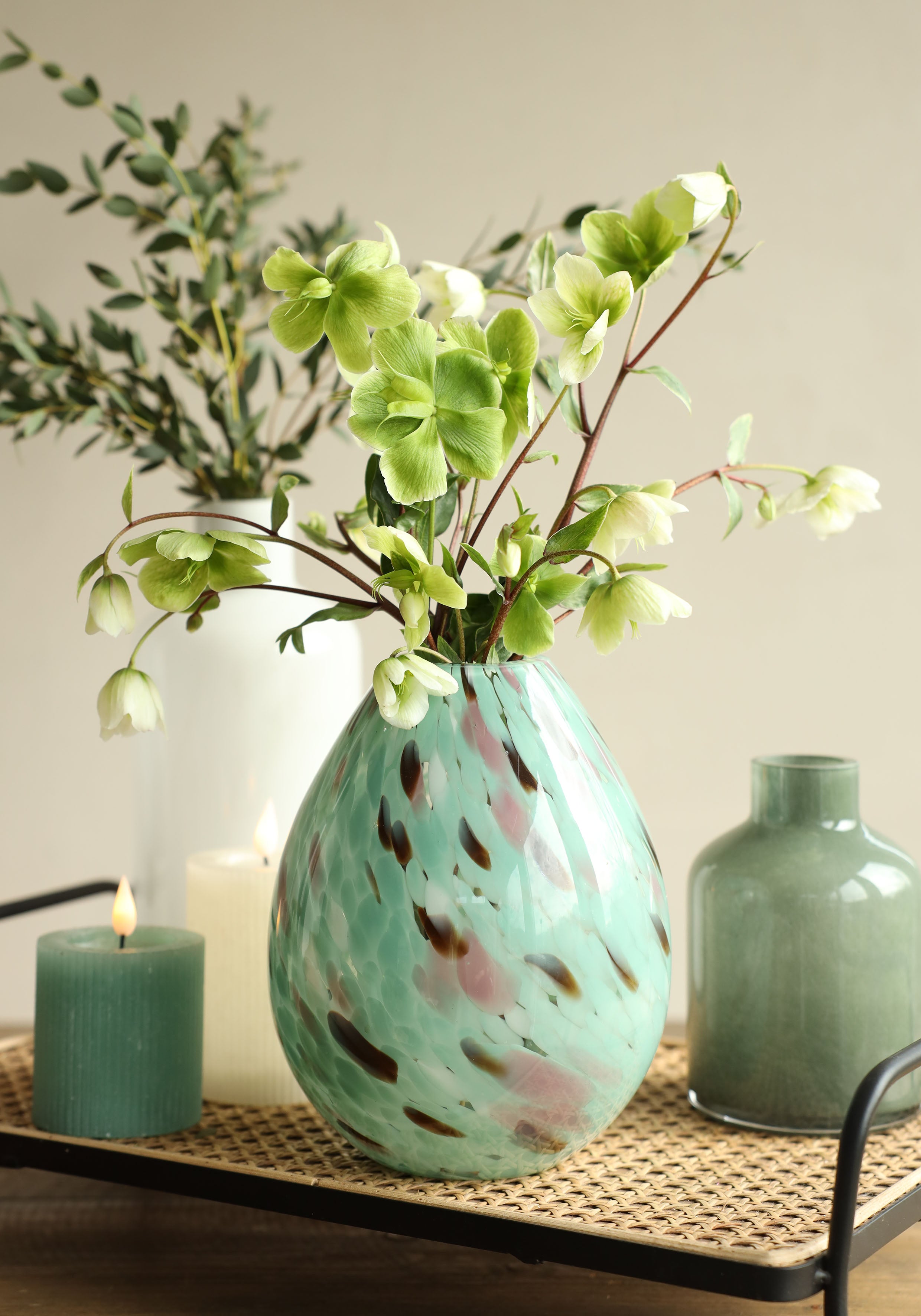 LED Rustic Pillar Candle Ø7 h. 7,5cm Eucalyptus green (1 pc) [IFS-32605]