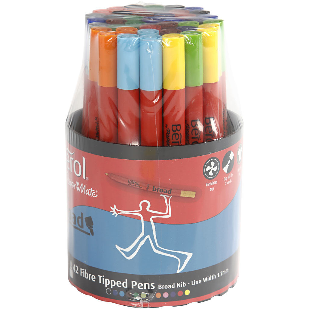 Berol Marker, dia. 10 mm, line 1-1,7 mm, assorted colours, 42 pc/ 1 tub [HOB-37280]