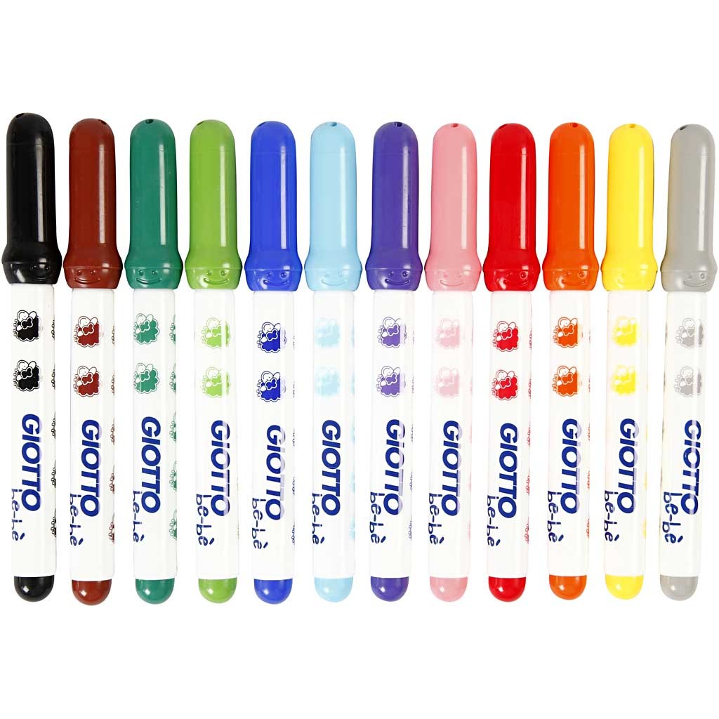 Markers, dia. 5 mm, line 1-3 mm, assorted colours, 12pc/ 1 pack [HOB-37291]