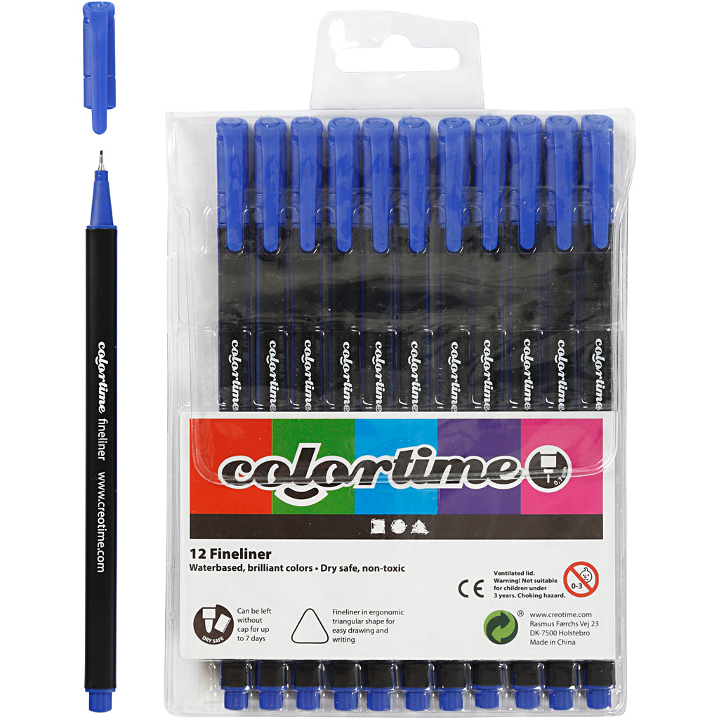 Colortime Fineliner Markers, line 0,6-0,7 mm, dark blue, 12 pc