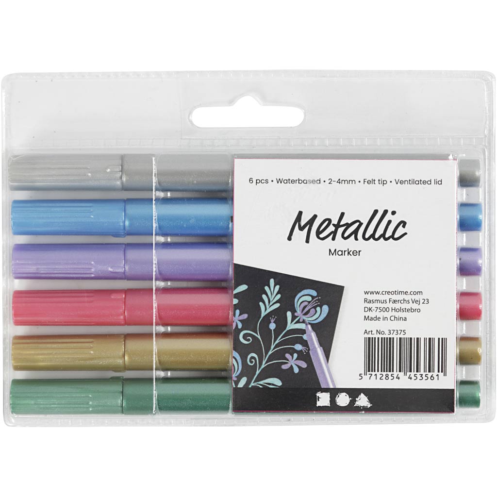Metallic marker, line 2-4 mm, metallic colours, 6 pc/ 1 pack [HOB-37375]