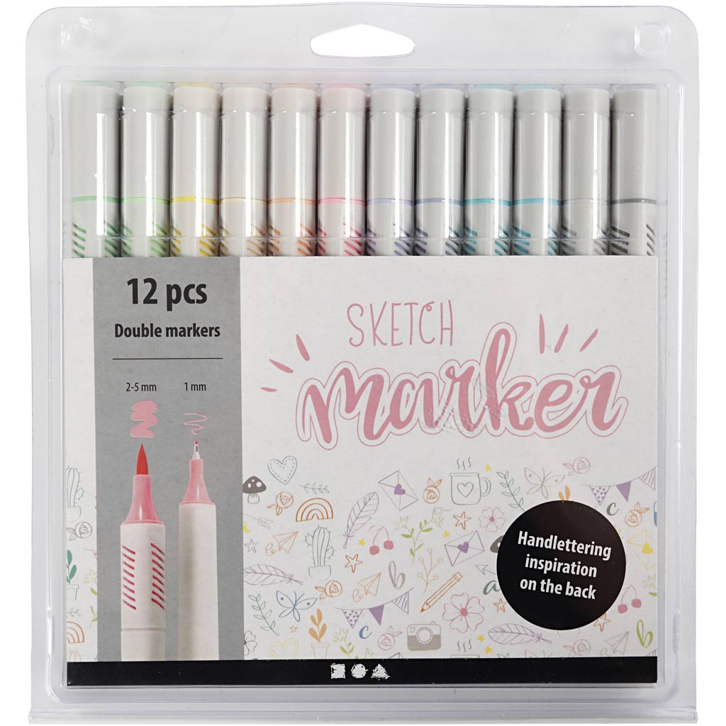 Sketch markers, line 1+2-5 mm, pastel colours, 12 pc/ 1 pack [HOB-37380]
