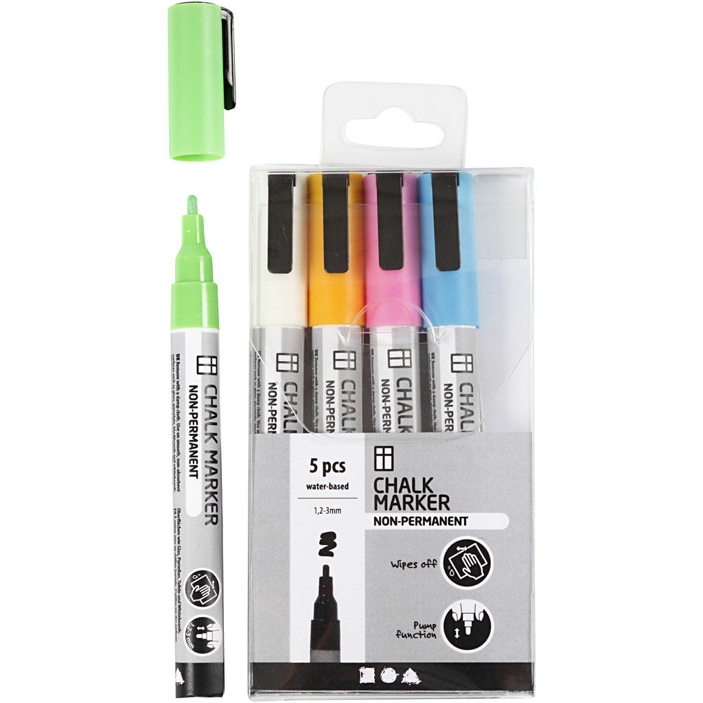 Chalk Markers, line 1,2-3 mm, bold colours, 5 pc/ 1 pack [HOB-37385]