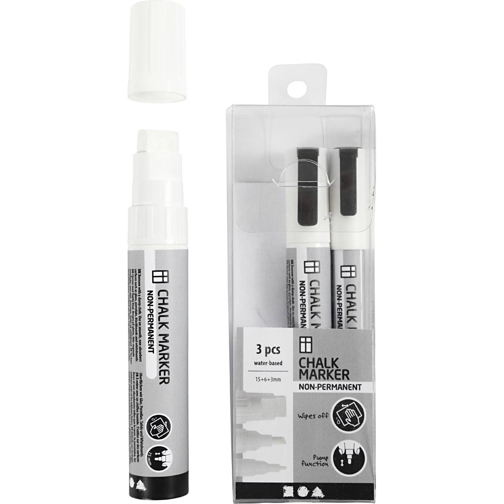 Chalk Markers, line 3+6+15 mm, white, 3 pc/ 1 pack [HOB-37388]
