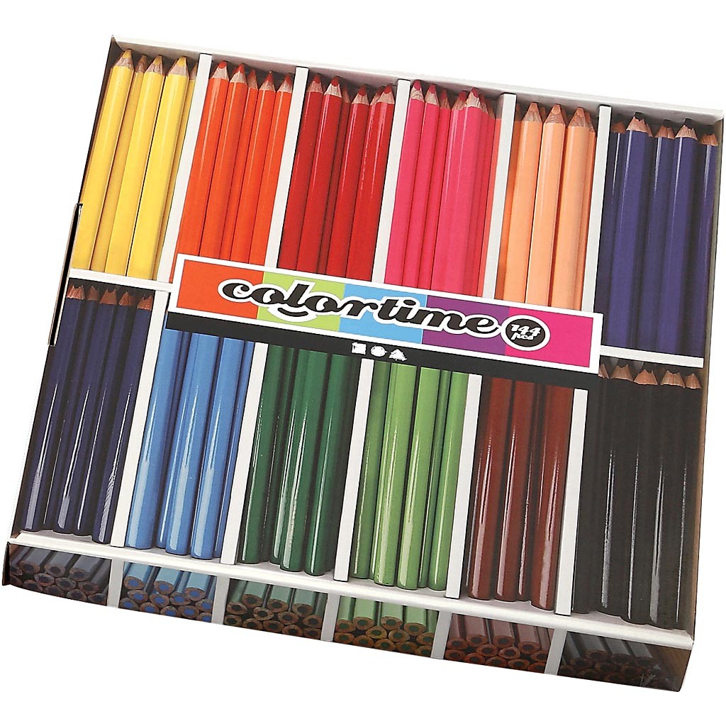 Colortime Colour Pencils, L: 17,45 cm, lead 5 mm, JUMBO, assorted colours, 12x12 pc/ 1 pack [HOB-38080]