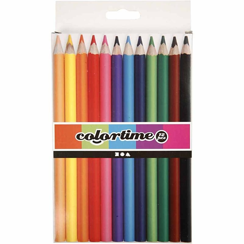 Colortime Colour Pencils, L: 17,45 cm, lead 5 mm, JUMBO, assorted colours, 12 pc/ 1 pack [HOB-38081]