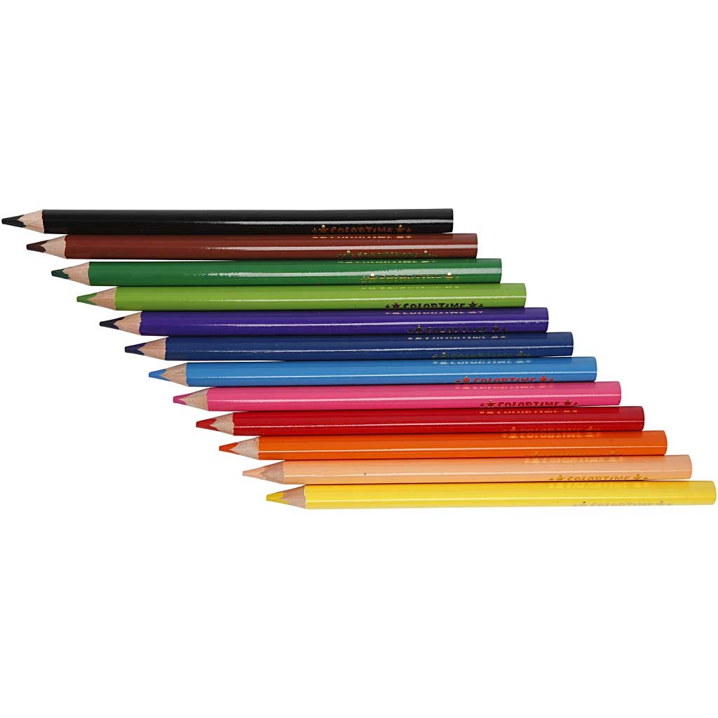 Colortime Colour Pencils, L: 17,45 cm, lead 5 mm, JUMBO, assorted colours, 12 pc/ 1 pack [HOB-38081]