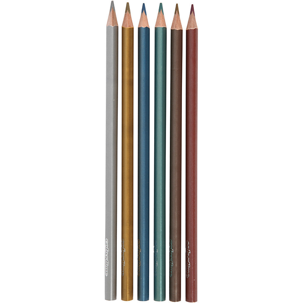 Colortime Colouring Pencils, L: 17,45 cm, lead 3 mm, metallic colours, 6 pc/ 1 pack [HOB-38097]