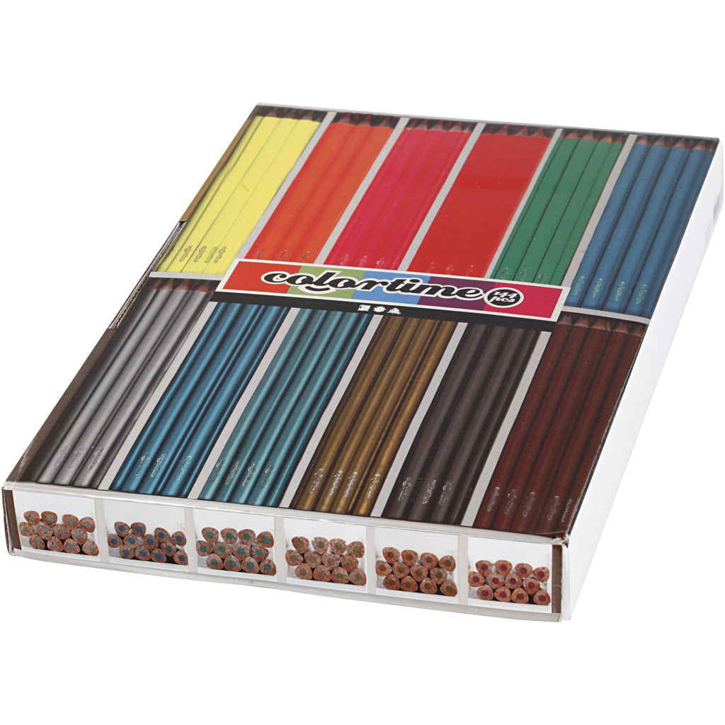 Colortime Colouring Pencils, L: 17,45 cm, lead 3 mm, metallic colours, neon colours, 144 pc/ 1 pack [HOB-38098]