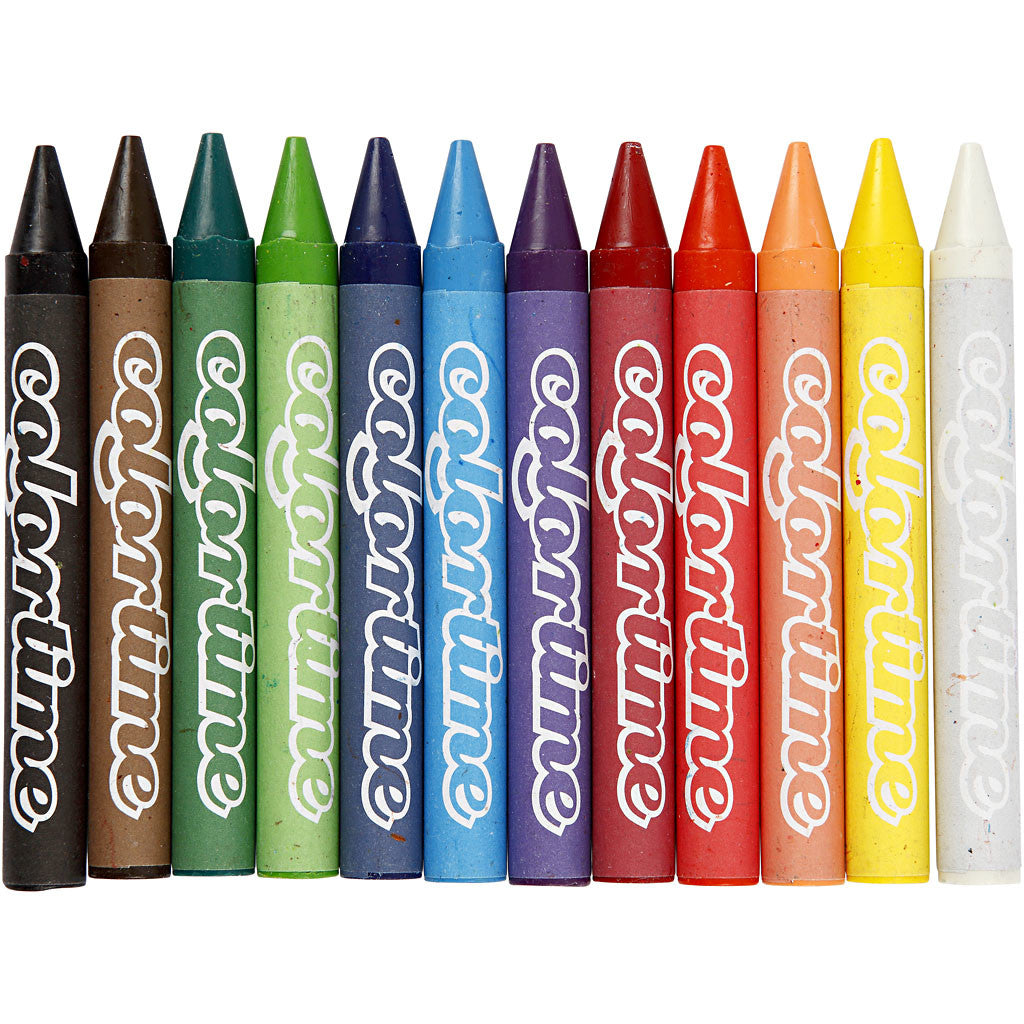 Colortime Wax Crayons, L: 10 cm, thickness 11 mm, assorted colours, 12 pc/ 1 pack [HOB-38137]
