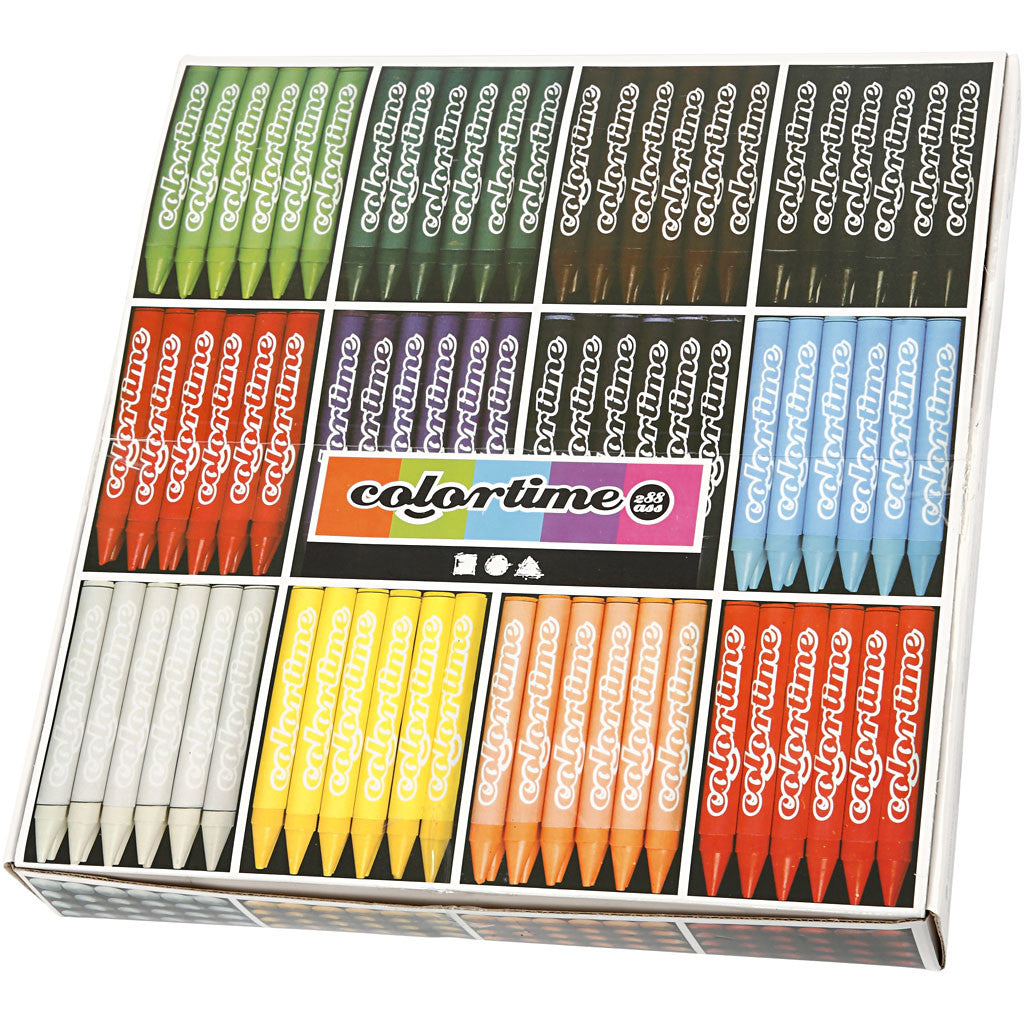 Colortime Wax Crayons, L: 10 cm, thickness 11 mm, assorted colours, 12x24 pc/ 1 pack [HOB-38139]